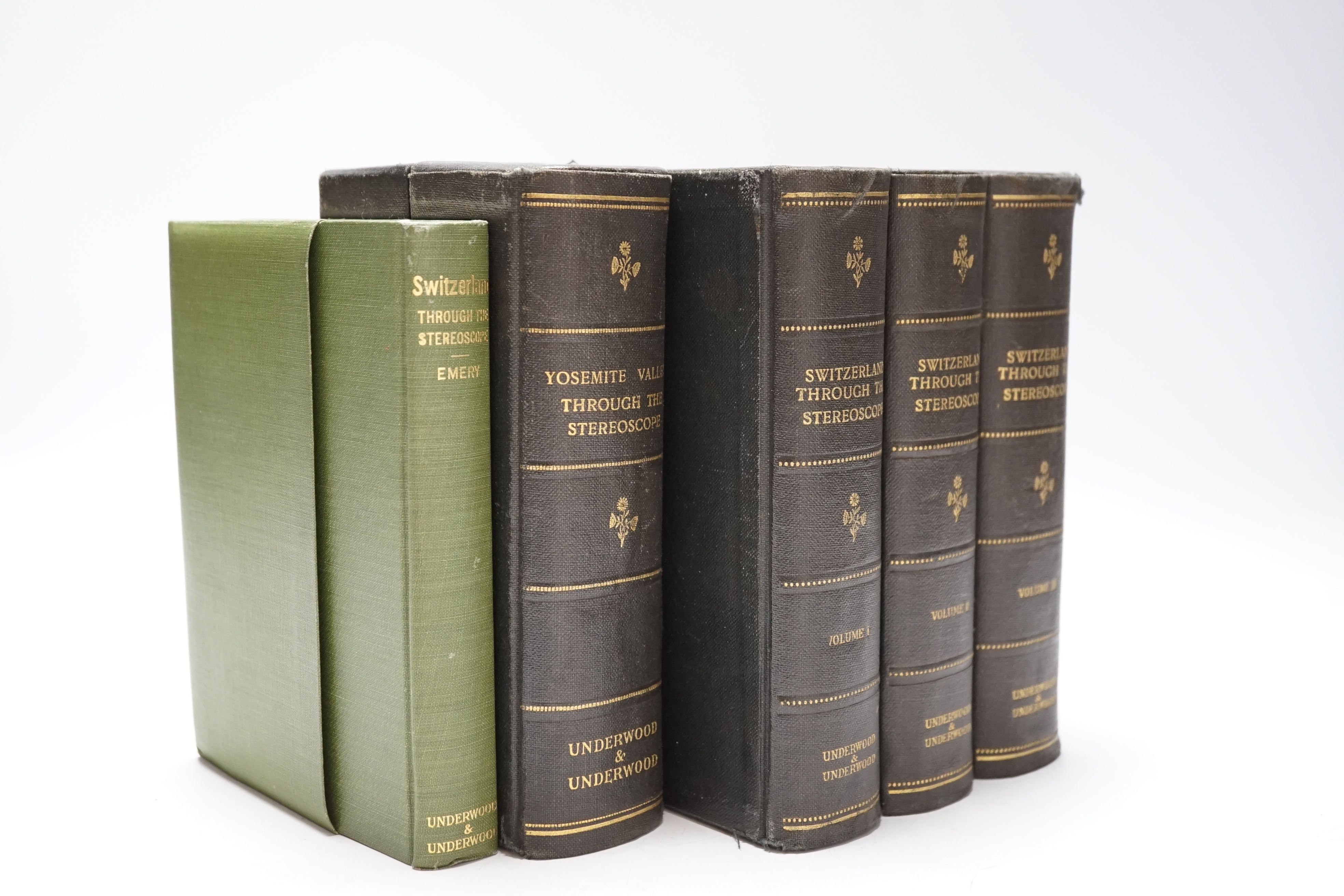 Two book boxed collections of Underwood & Underwood stereoscope cards, ‘Switzerland through the stereoscope’ (with booklet) and ‘Yosemite Valley the stereoscope’ with book